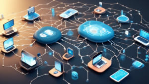 A vast network of interconnected devices, from smartphones to smart homes, forming a global fabric of connectivity, symbolizing the Internet of Things revo